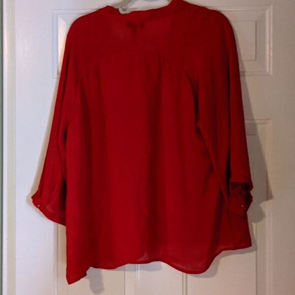 WORTHINGTON sheer blouse top red 3/4 sleeves Gorgeous 1X holidays Valentine's - Picture 7 of 8